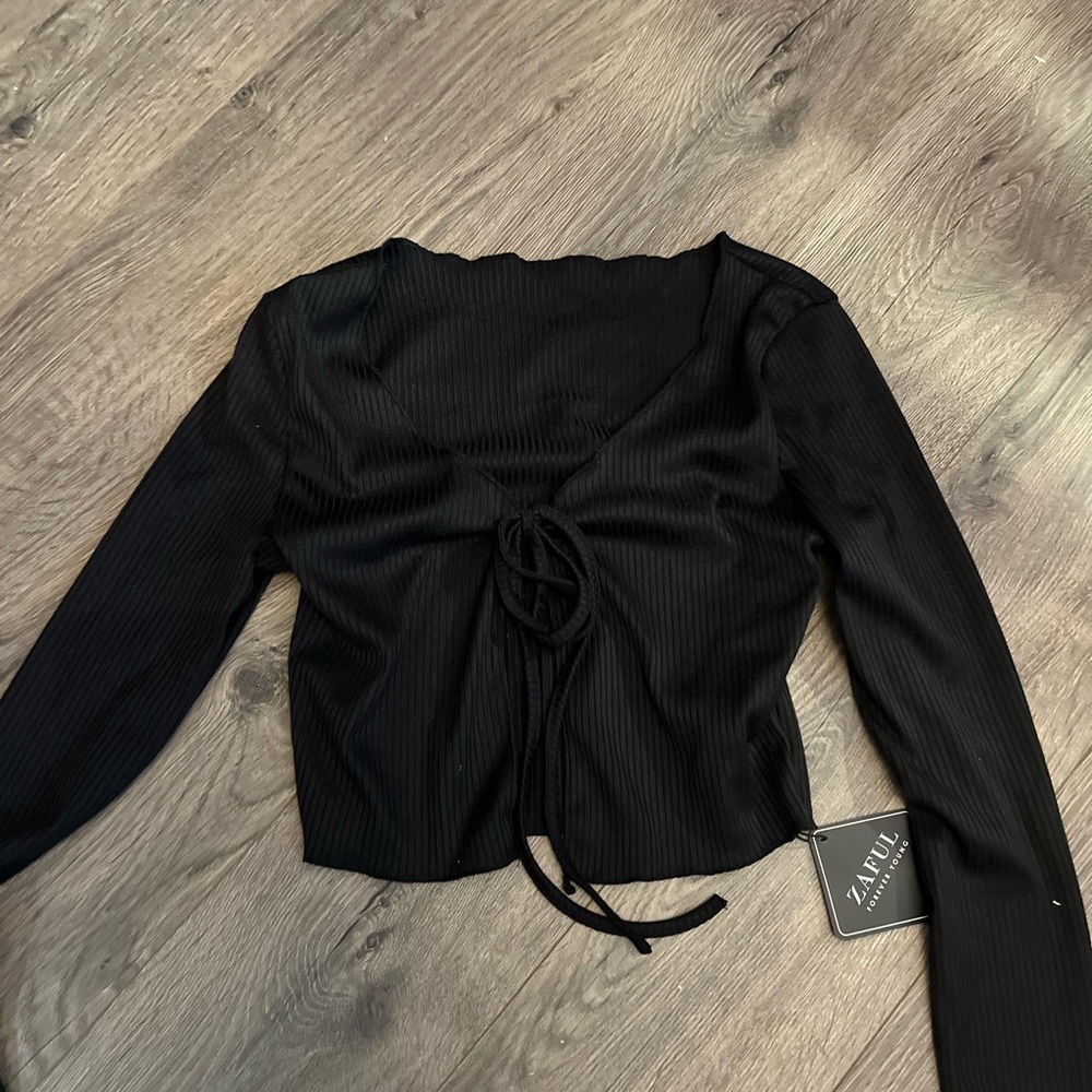 Black Front Tie Long Sleeve